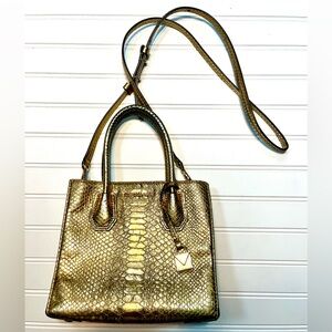 Michael Kors Mercer Metallic Snake Skin Crossbody Purse